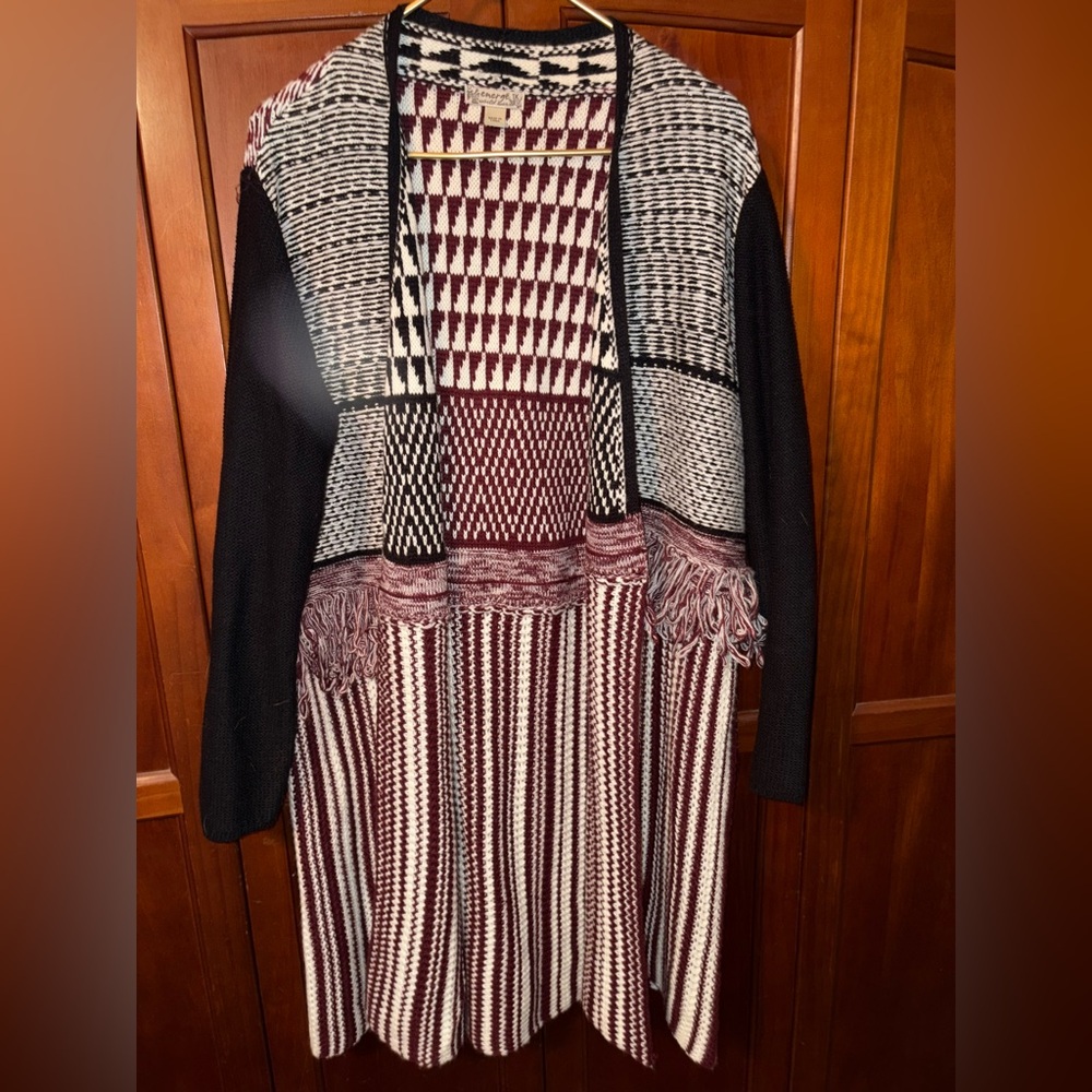 Energie Black, White, and Burgundy Knit Sweater